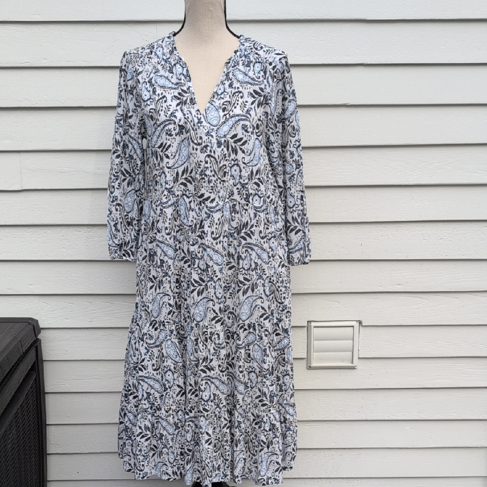 Lucky Brand Paisley V-Neck Dress | Lucky Brand Midi Dress 3/4 Sleeves